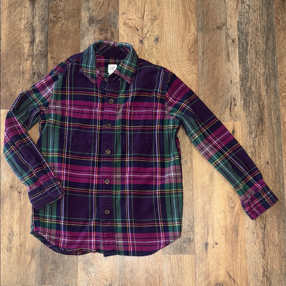 GAP Purple & Green Flannel Shirt Size S (6-7)